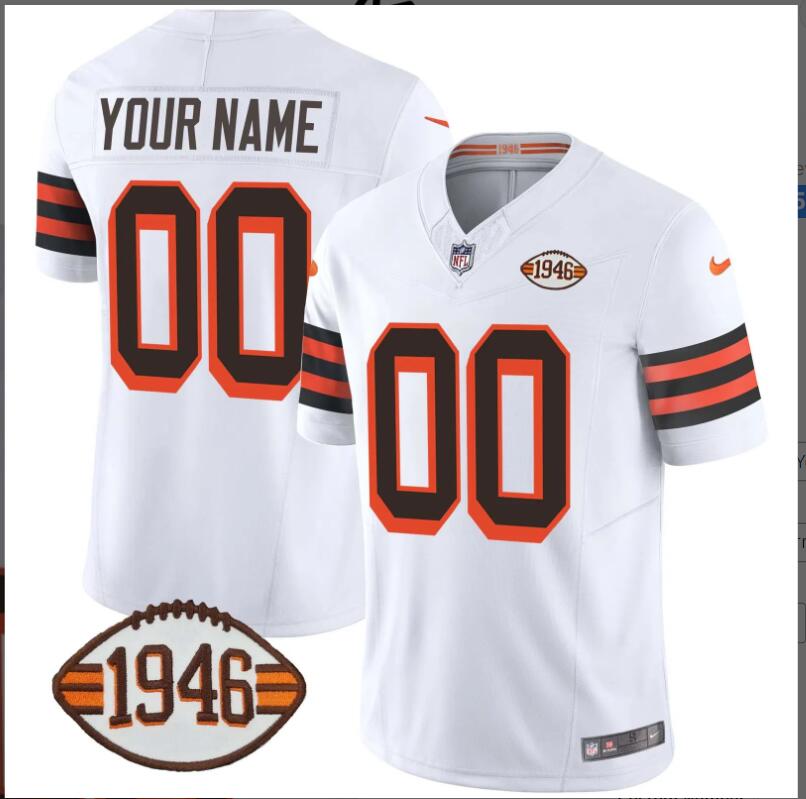 Men 2024 Nike NFL Cleveland Browns  1946 75th Anniversary Patch Custom Jersey